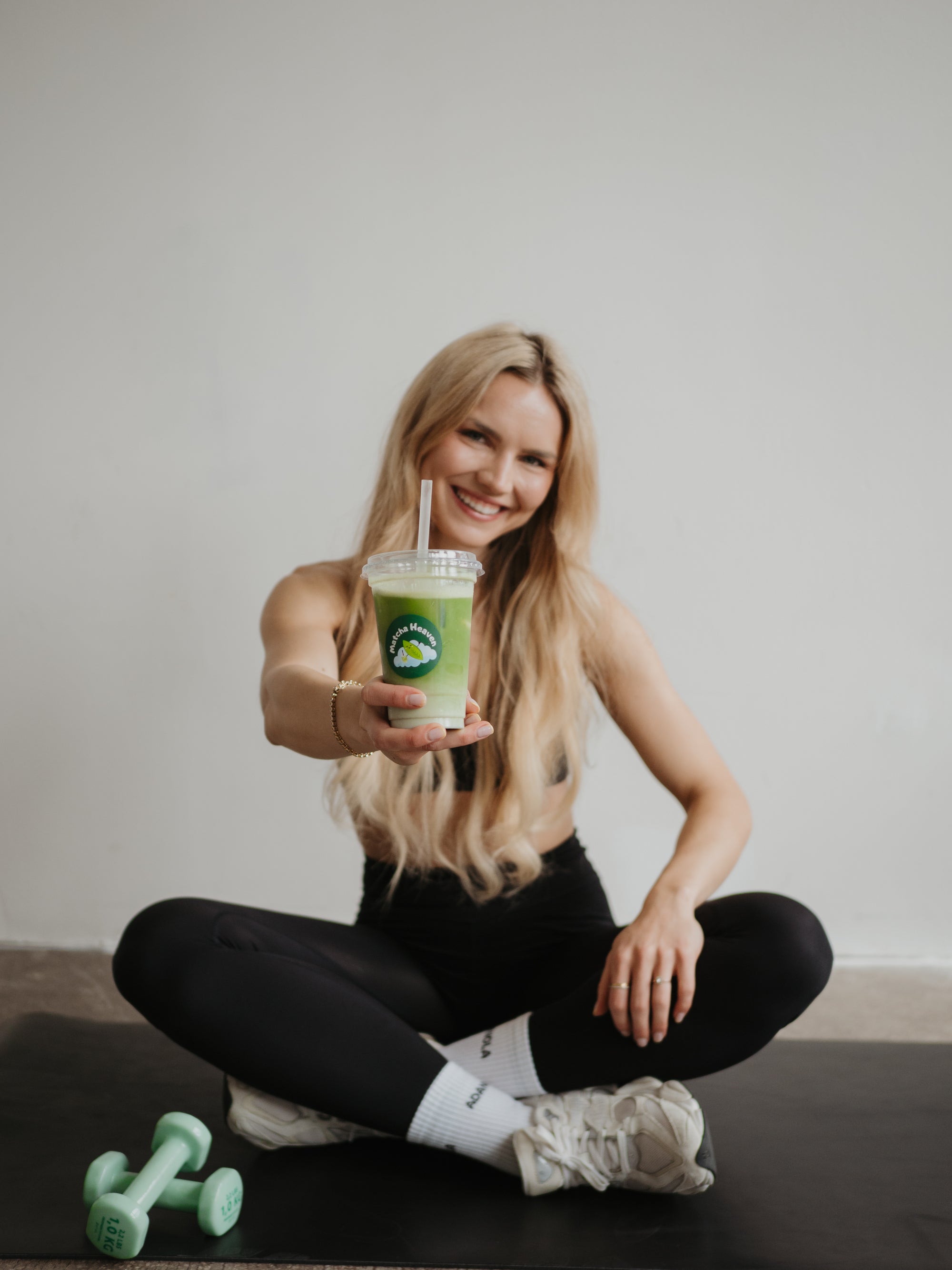 cviceni a matcha drink